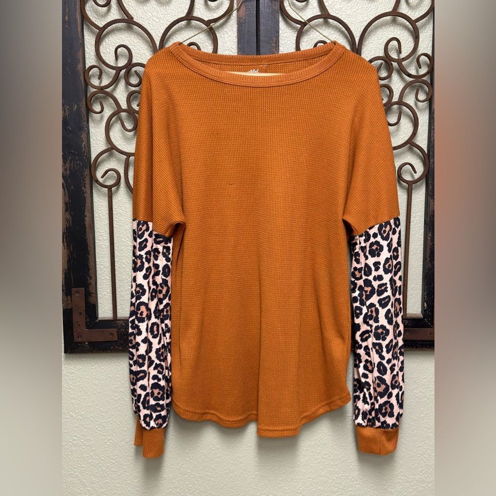 Tickled Teal long sleeve waffle top